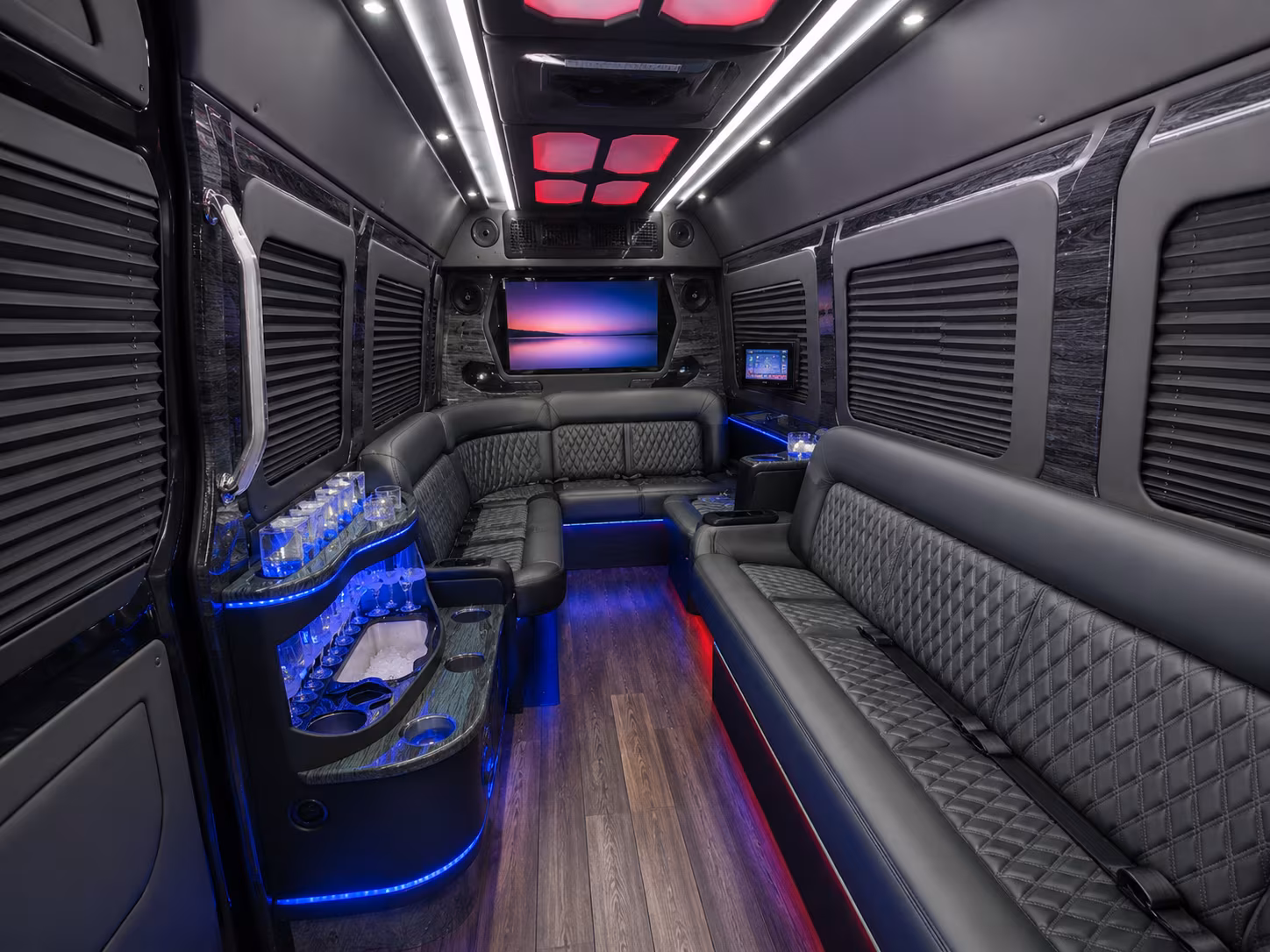denton 30 passenger party bus inside